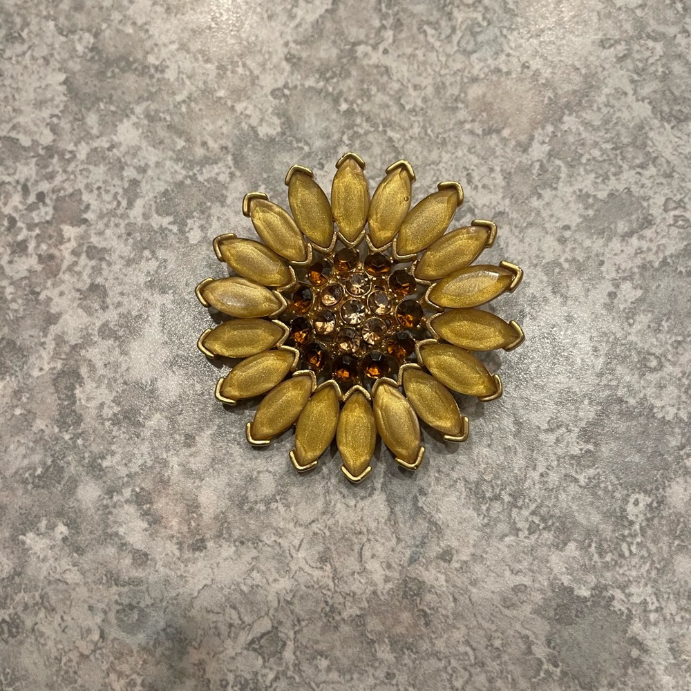 Gold and Brown Sunflower Brooch large vintage